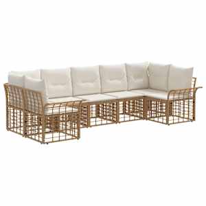 Zunanja garnitura za sedenje 7 pcs Naravna in krem bela