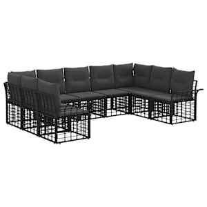 Zunanja garnitura za sedenje 9 pcs Črna in Temno siva Poliester