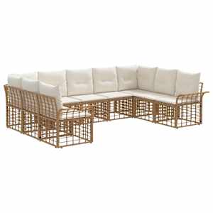 Zunanja garnitura za sedenje 9 pcs Naravna in krem bela