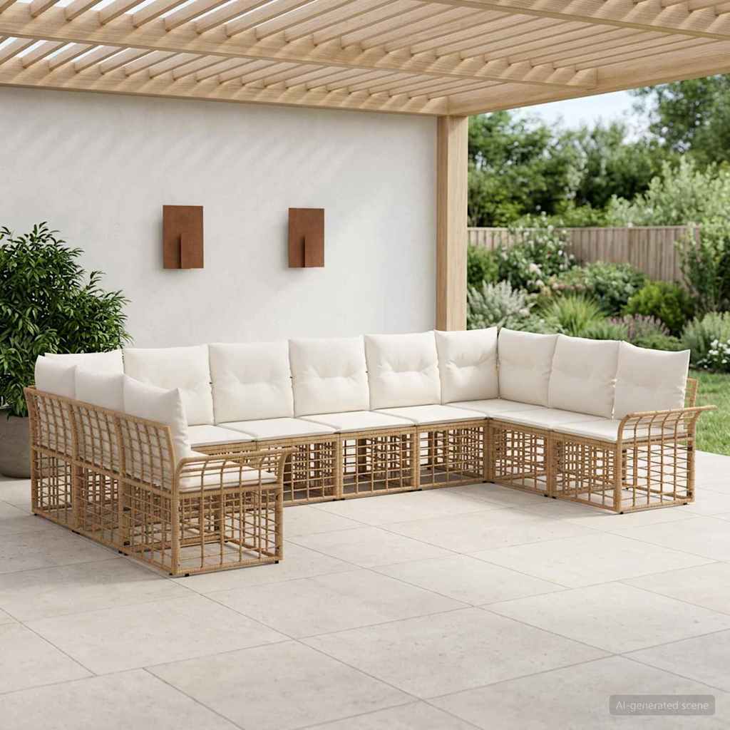 vidaXL Outdoor-Sofagarnitur 10 pcs Natürlich und Cremweiß Polyester