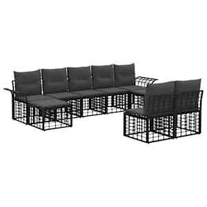 Zunanja garnitura za sedenje 9 pcs Črna in Temno siva Poliester
