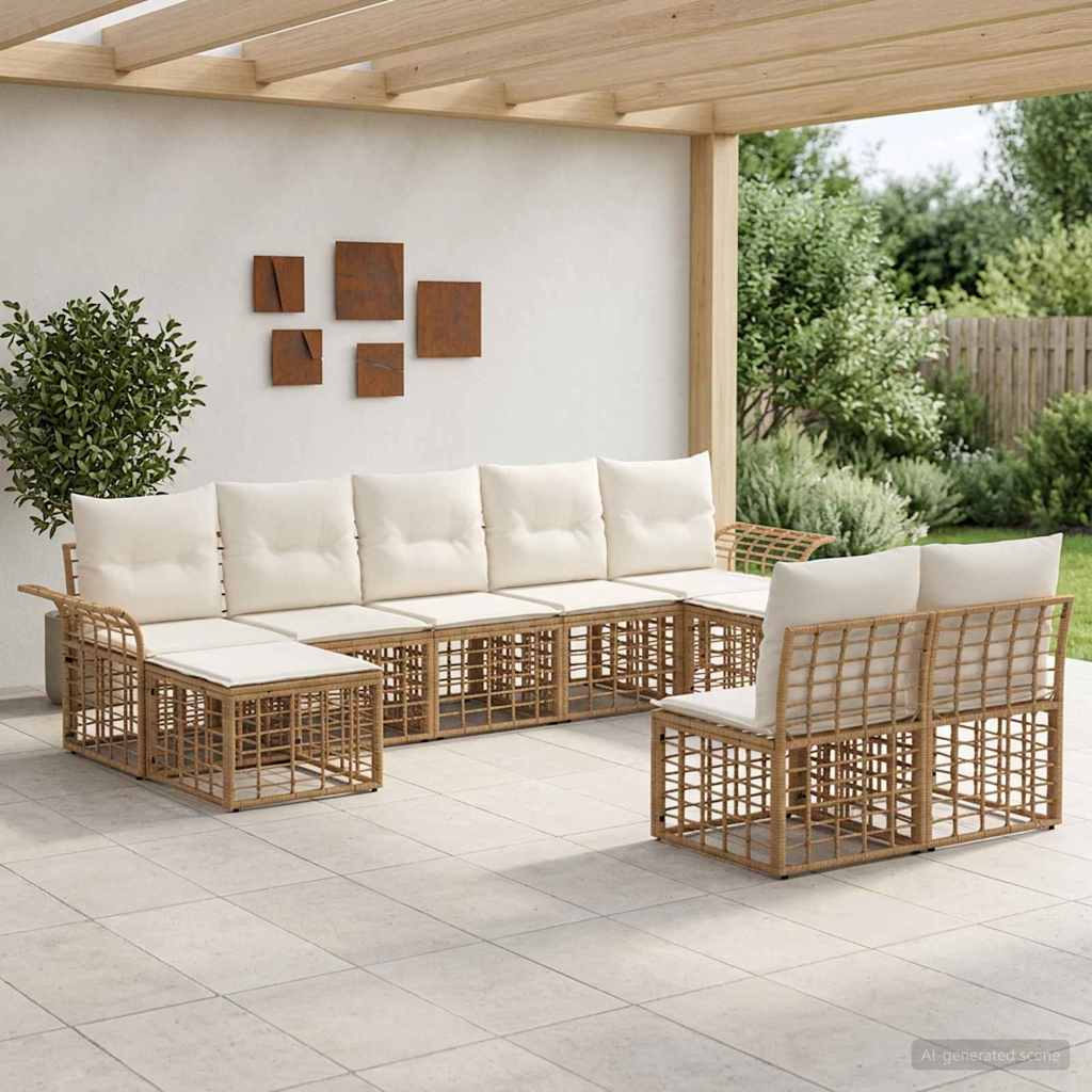 vidaXL Outdoor-Sofagarnitur 9 pcs Natürlich und Cremweiß Polyester