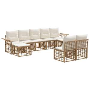 Zunanja garnitura za sedenje 9 pcs Naravna in krem bela
