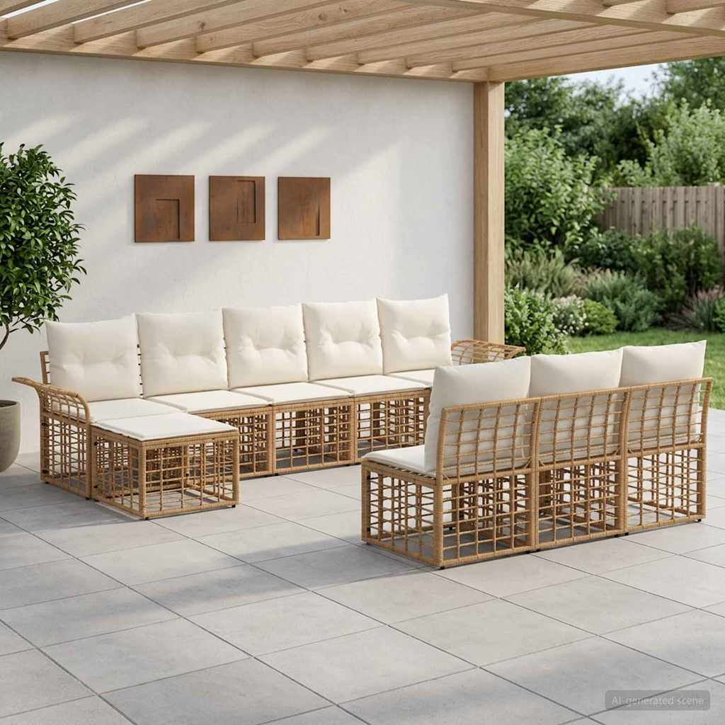 vidaXL Outdoor-Sofagarnitur 9 pcs Natürlich und Cremweiß Polyester