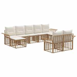 Zunanja garnitura za sedenje 9 pcs Naravna in krem bela