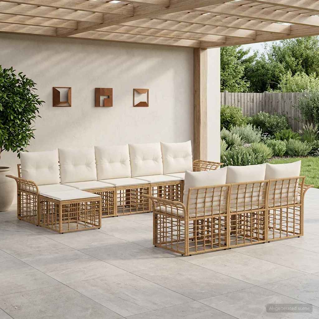 vidaXL Outdoor-Sofagarnitur 10 pcs Natürlich und Cremweiß Polyester