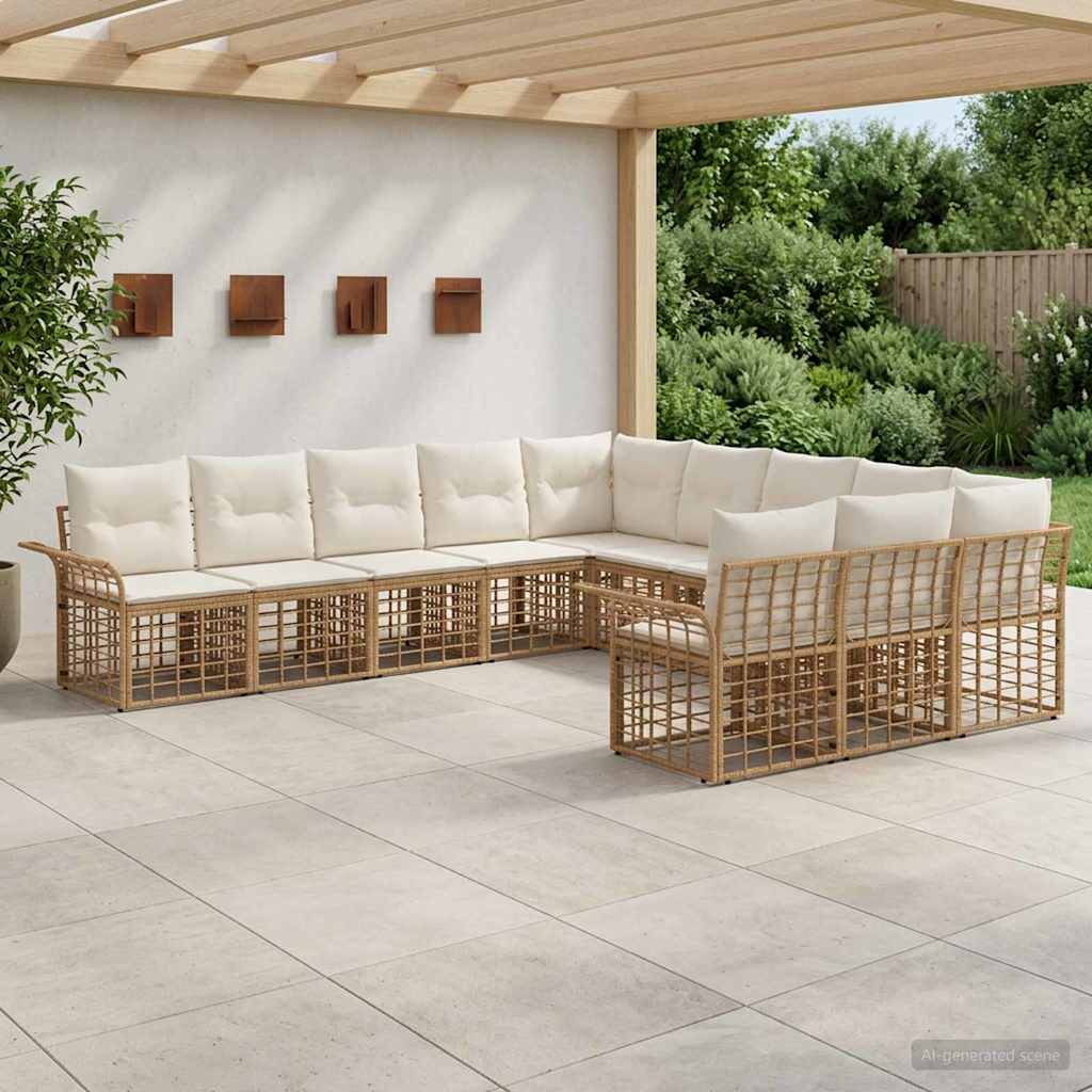 vidaXL Outdoor-Sofagarnitur 11 pcs Natürlich und Cremweiß Polyester