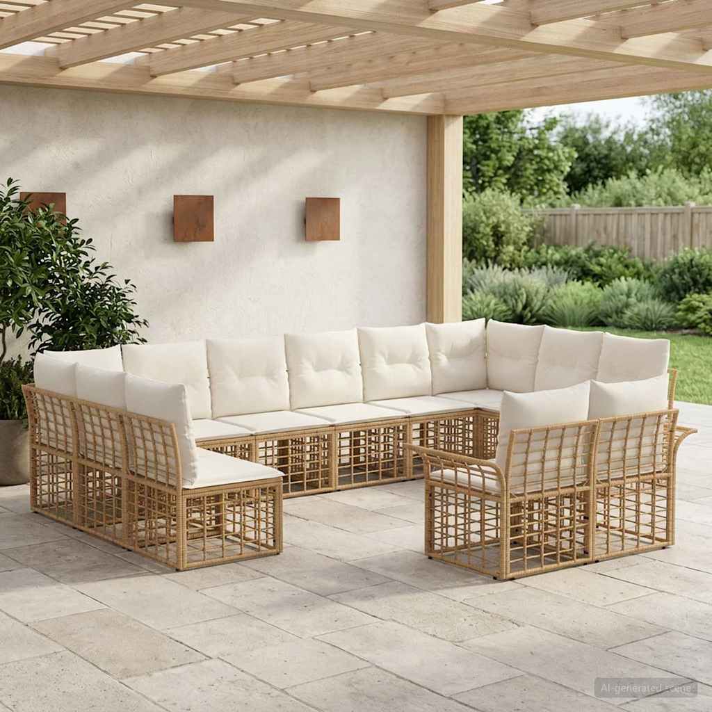 vidaXL Outdoor-Sofagarnitur 12 pcs Natürlich und Cremweiß Polyester