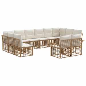 Zunanja garnitura za sedenje 12 pcs Naravna in krem bela