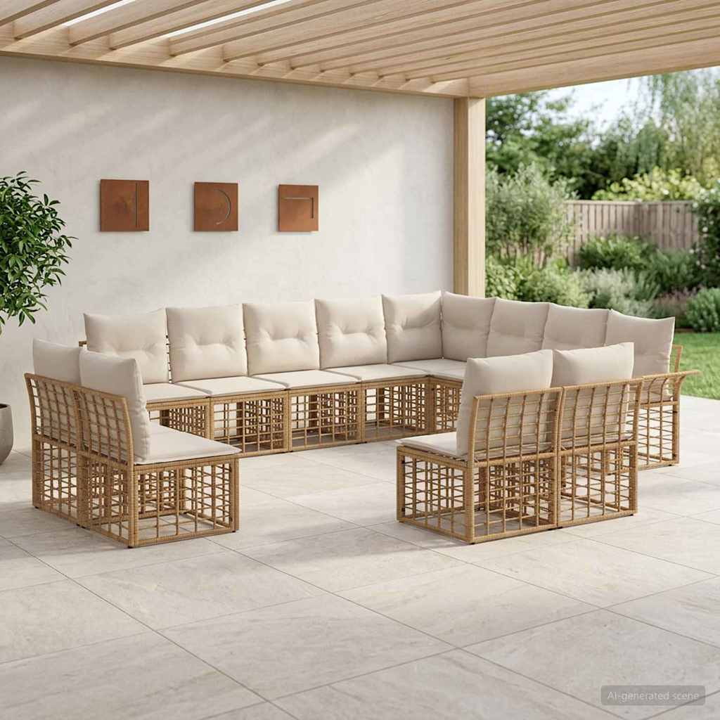 vidaXL Outdoor-Sofagarnitur 12 pcs Natürlich und Cremweiß Polyester