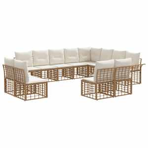 Zunanja garnitura za sedenje 12 pcs Naravna in krem bela