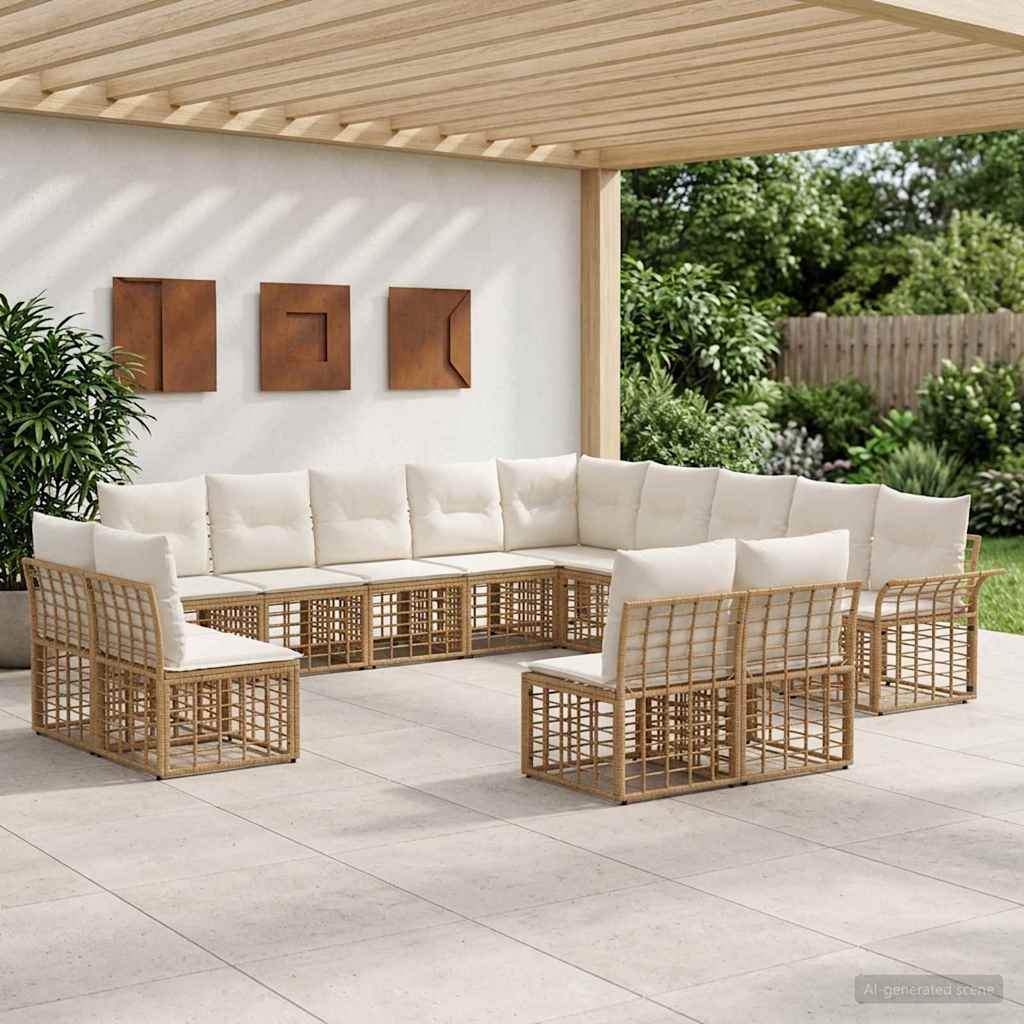 vidaXL Outdoor-Sofagarnitur 13 pcs Natürlich und Cremweiß Polyester