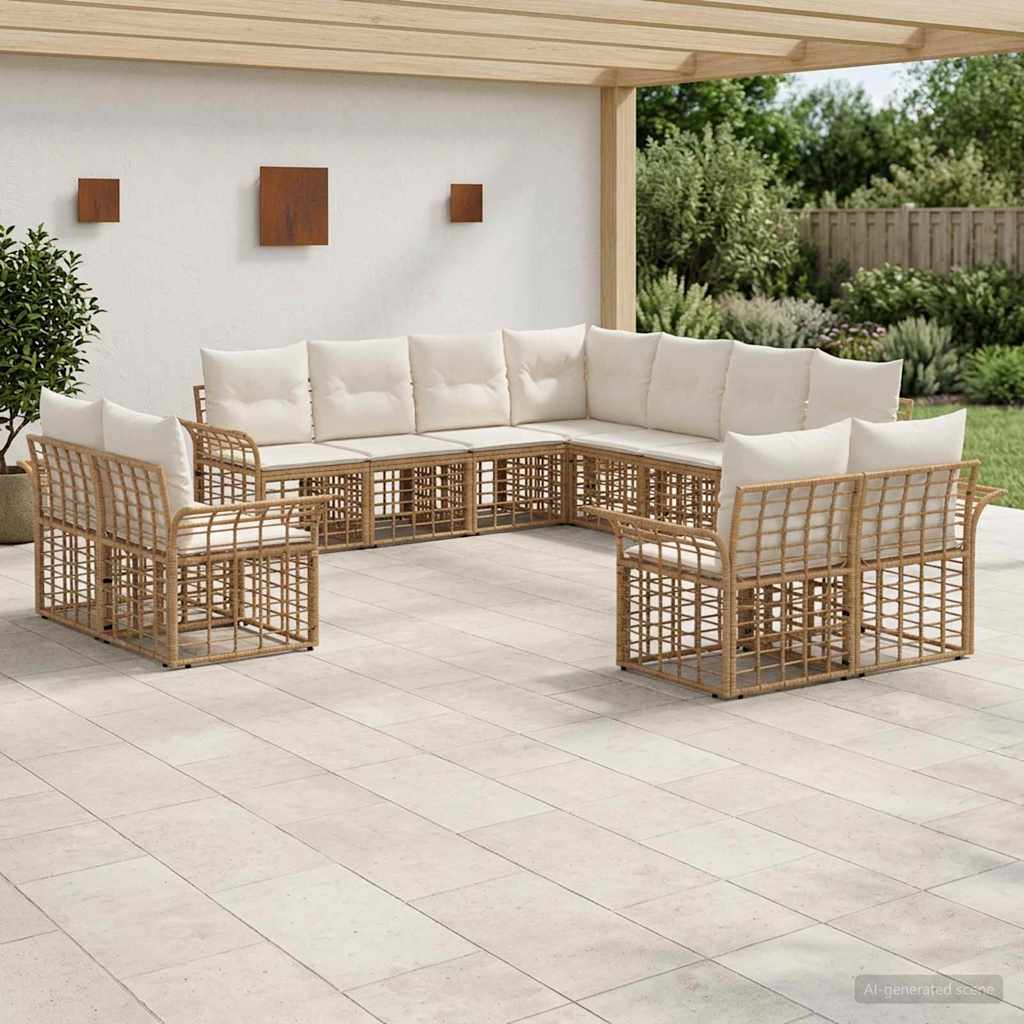 vidaXL Outdoor-Sofagarnitur 11 pcs Natürlich und Cremweiß Polyester