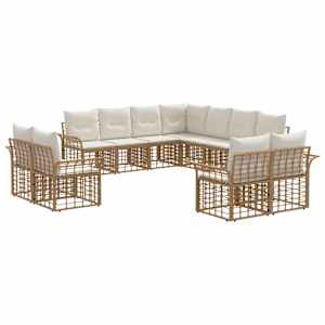 Zunanja garnitura za sedenje 11 pcs Naravna in krem bela