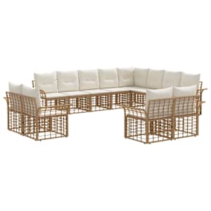 Zunanja garnitura za sedenje 12 pcs Naravna in krem bela