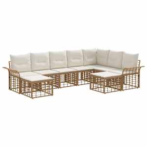 Zunanja garnitura za sedenje 9 pcs Naravna in krem bela