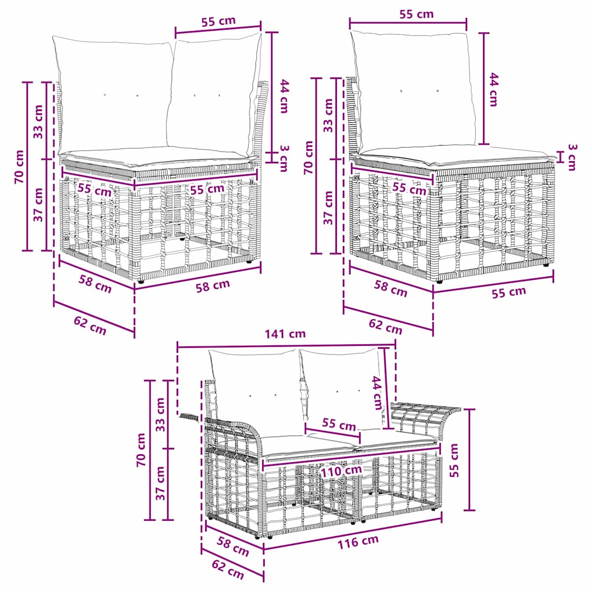 Udendørs sofagruppe 8 stk. Polyester - Billede 8