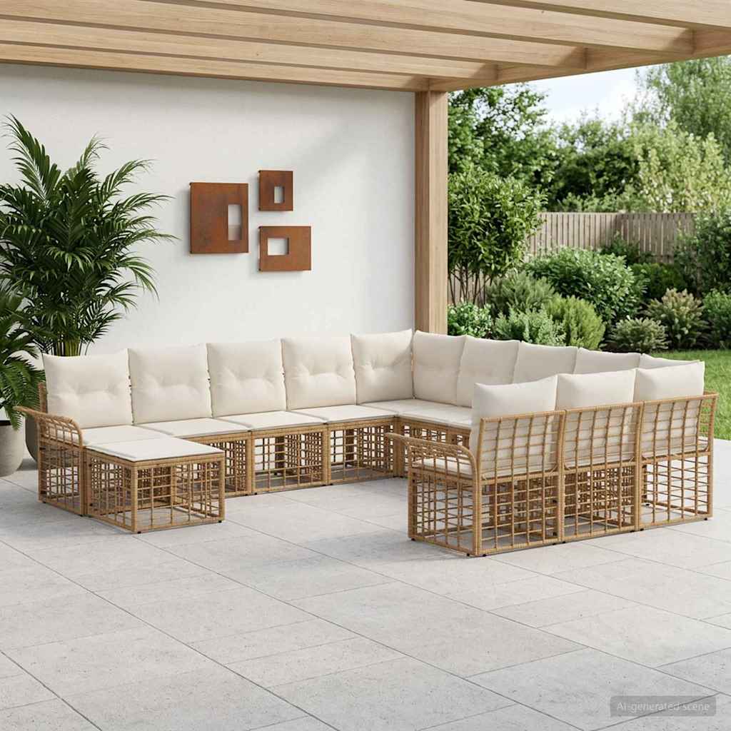 vidaXL Gartensofa-set 12 pcs Natürlich und Cremweiß Poly-Rattan
