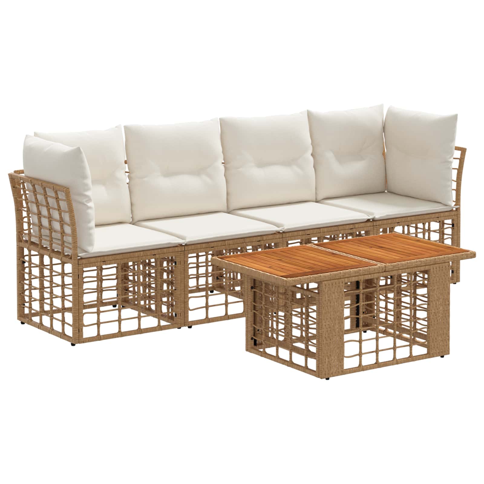 vidaXL Gartensofa-set 5 stk. Natürlich und Cremweiß Poly-Rattan – Bild 2