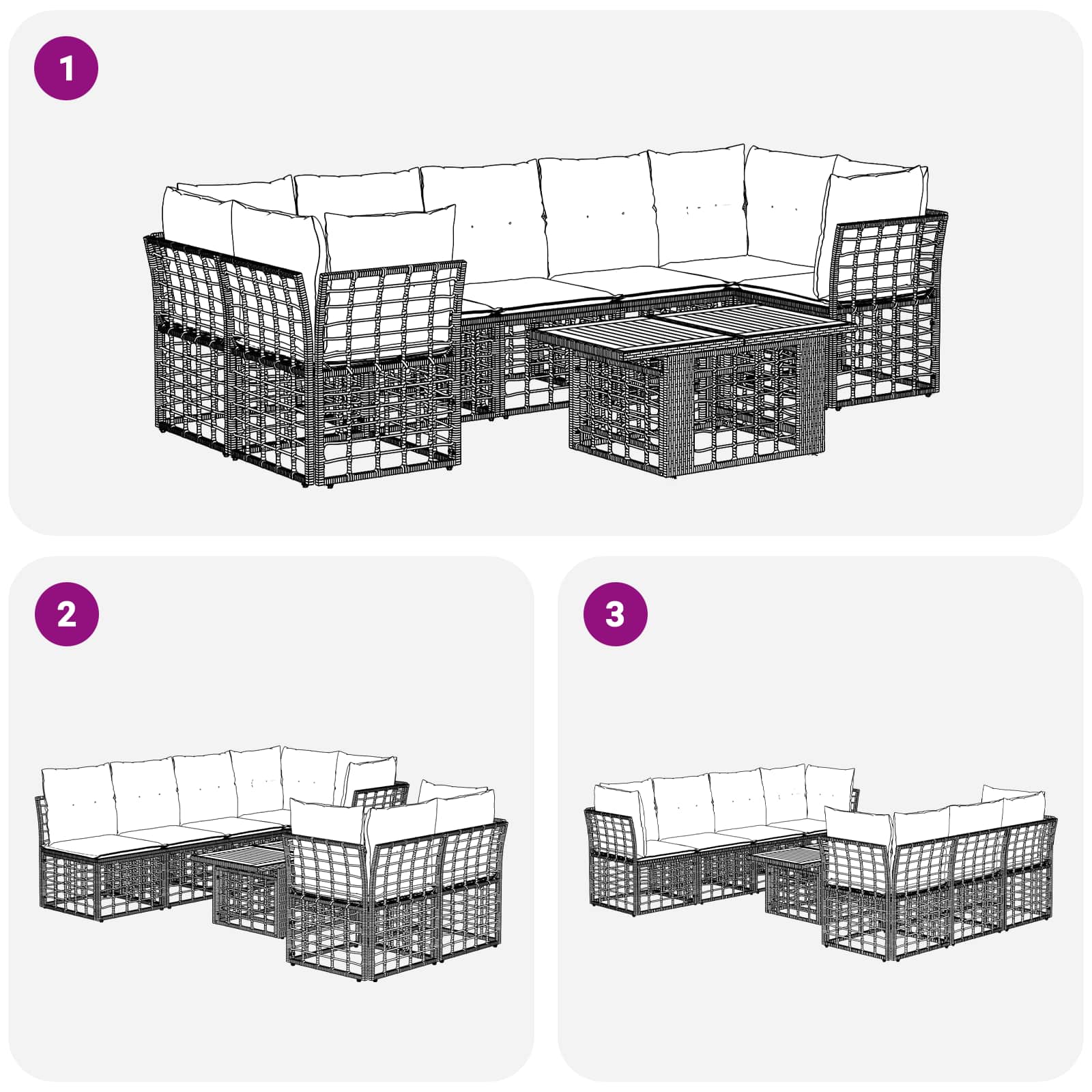 vidaXL Gartensofa-set 8 stk. Natürlich und Cremweiß Poly-Rattan – Bild 10