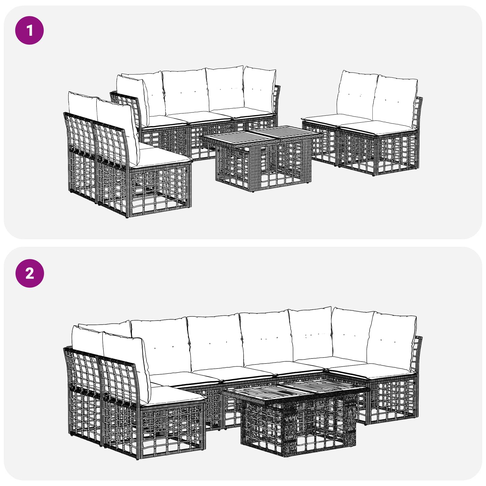 vidaXL Gartensofa-set 8 stk. Natürlich und Cremweiß Poly-Rattan – Bild 10
