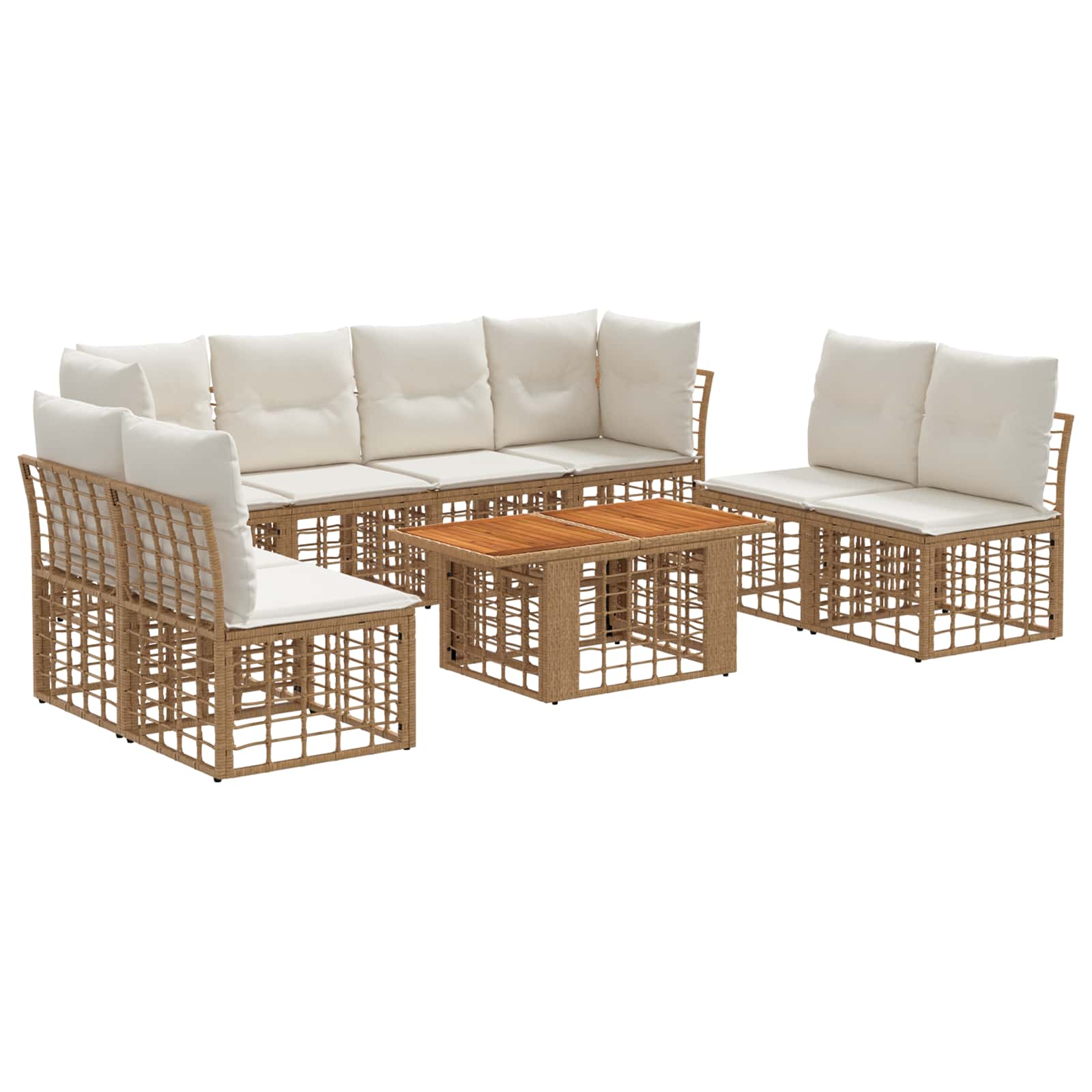 vidaXL Gartensofa-set 9 stk. Natürlich und Cremweiß Poly-Rattan – Bild 2
