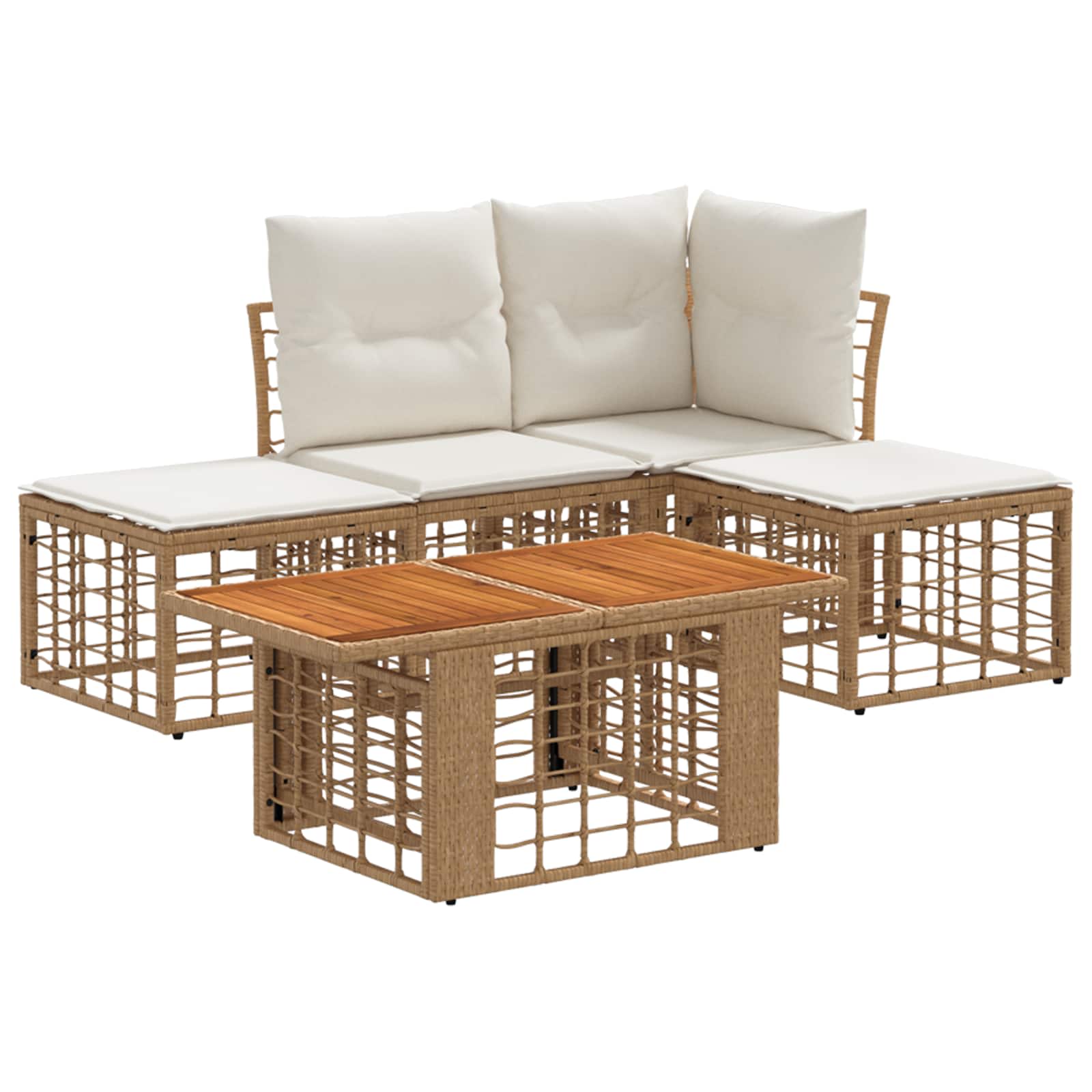 vidaXL Gartensofa-set 5 stk. Natürlich und Cremweiß Poly-Rattan – Bild 2