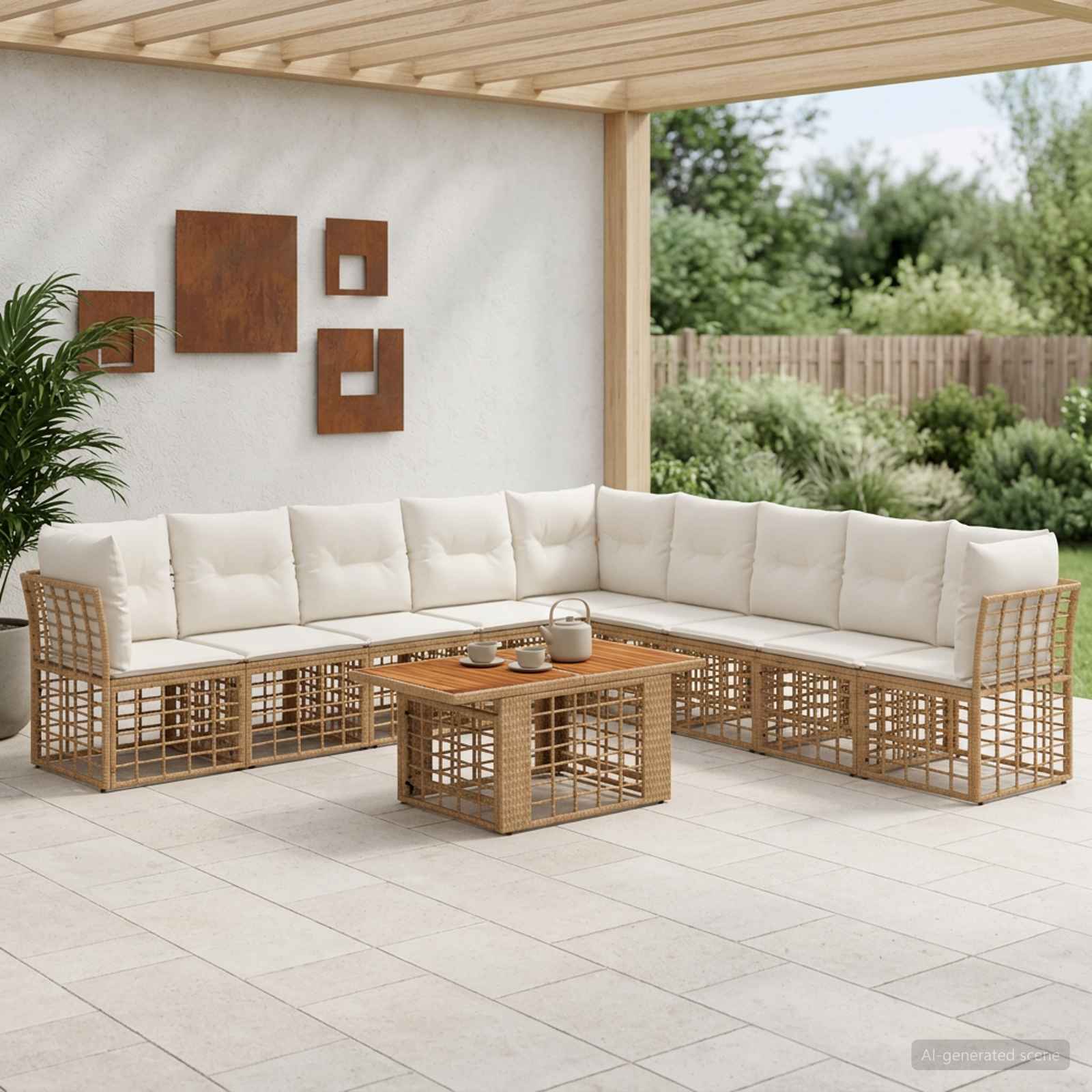 vidaXL Gartensofa-set 10 stk. Natürlich und Cremweiß Poly-Rattan