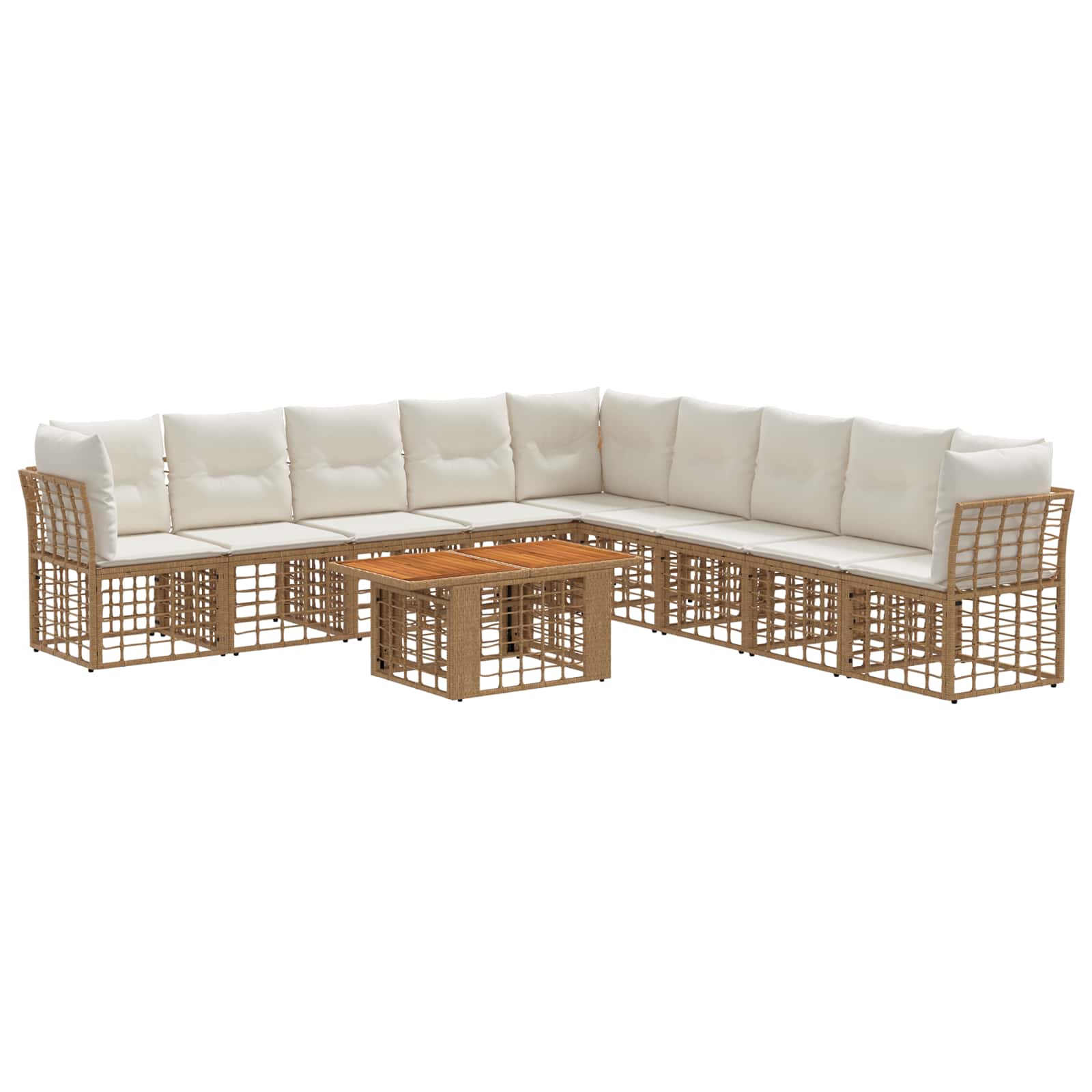 vidaXL Gartensofa-set 10 stk. Natürlich und Cremweiß Poly-Rattan – Bild 2