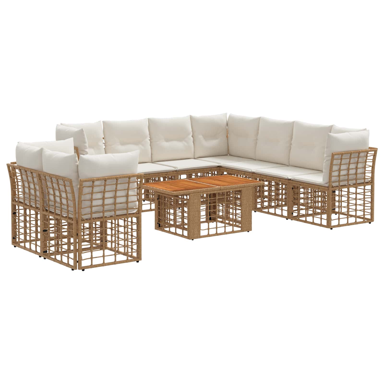 vidaXL Gartensofa-set 10 stk. Natürlich und Cremweiß Poly-Rattan – Bild 2