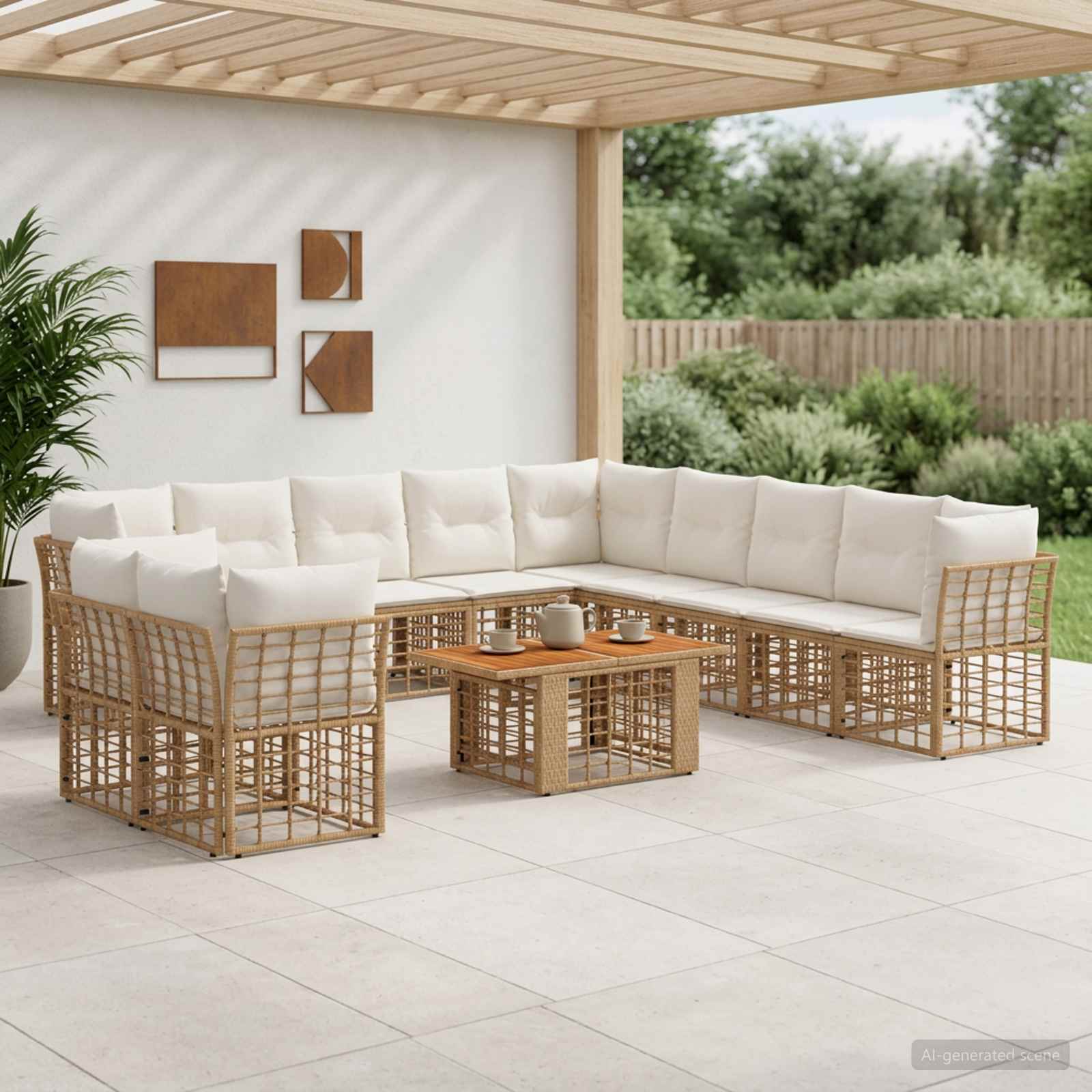 vidaXL Gartensofa-set 12 stk. Natürlich und Cremweiß Poly-Rattan