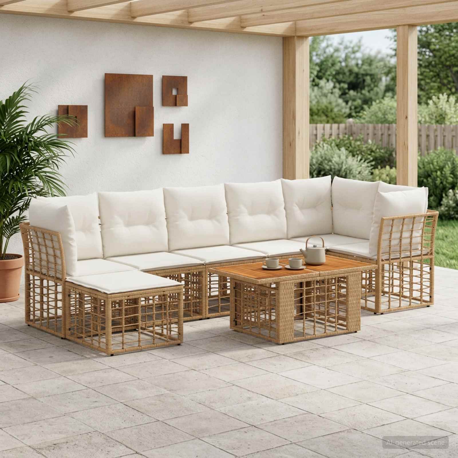 vidaXL Gartensofa-set 8 stk. Natürlich und Cremweiß Poly-Rattan