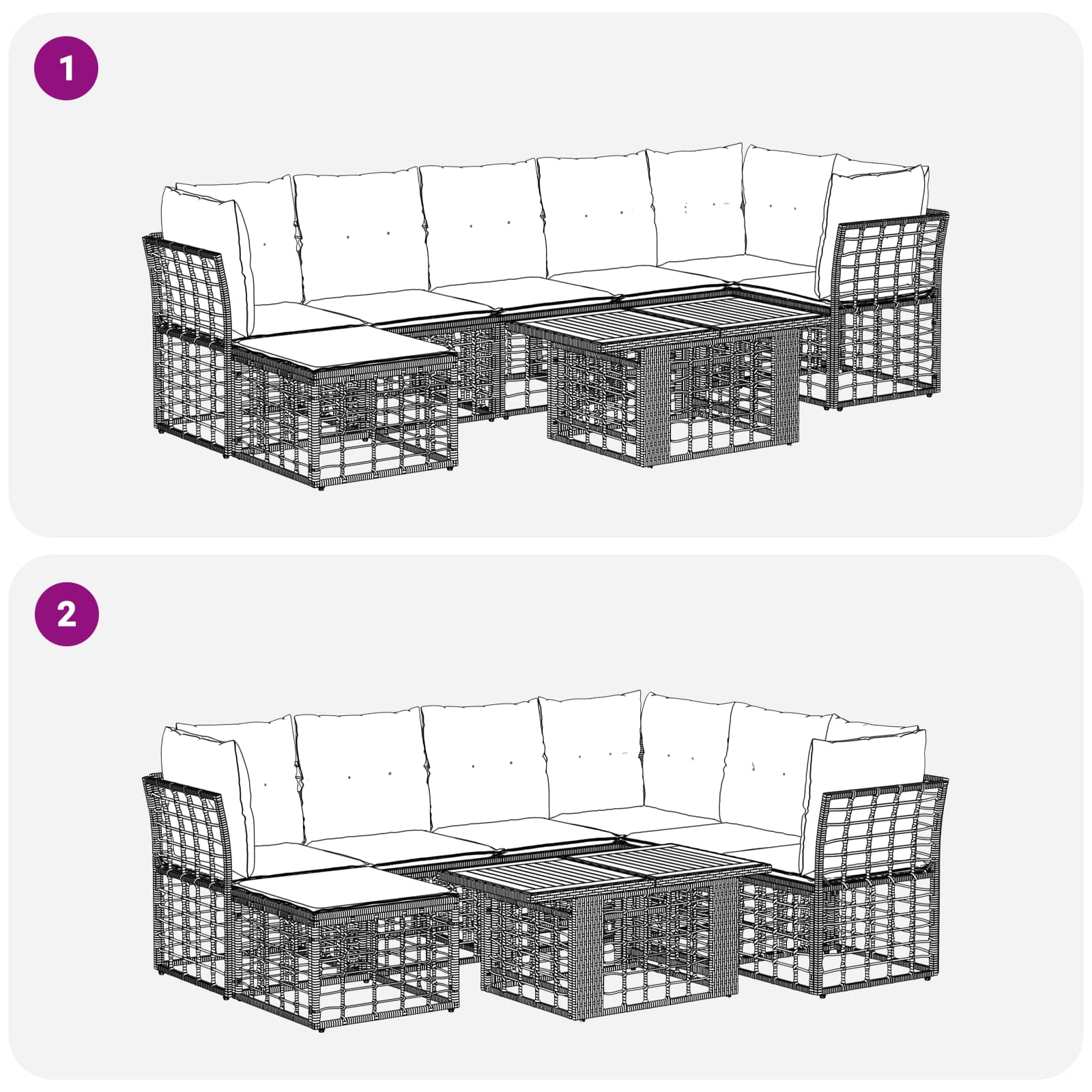 vidaXL Gartensofa-set 8 stk. Natürlich und Cremweiß Poly-Rattan – Bild 10