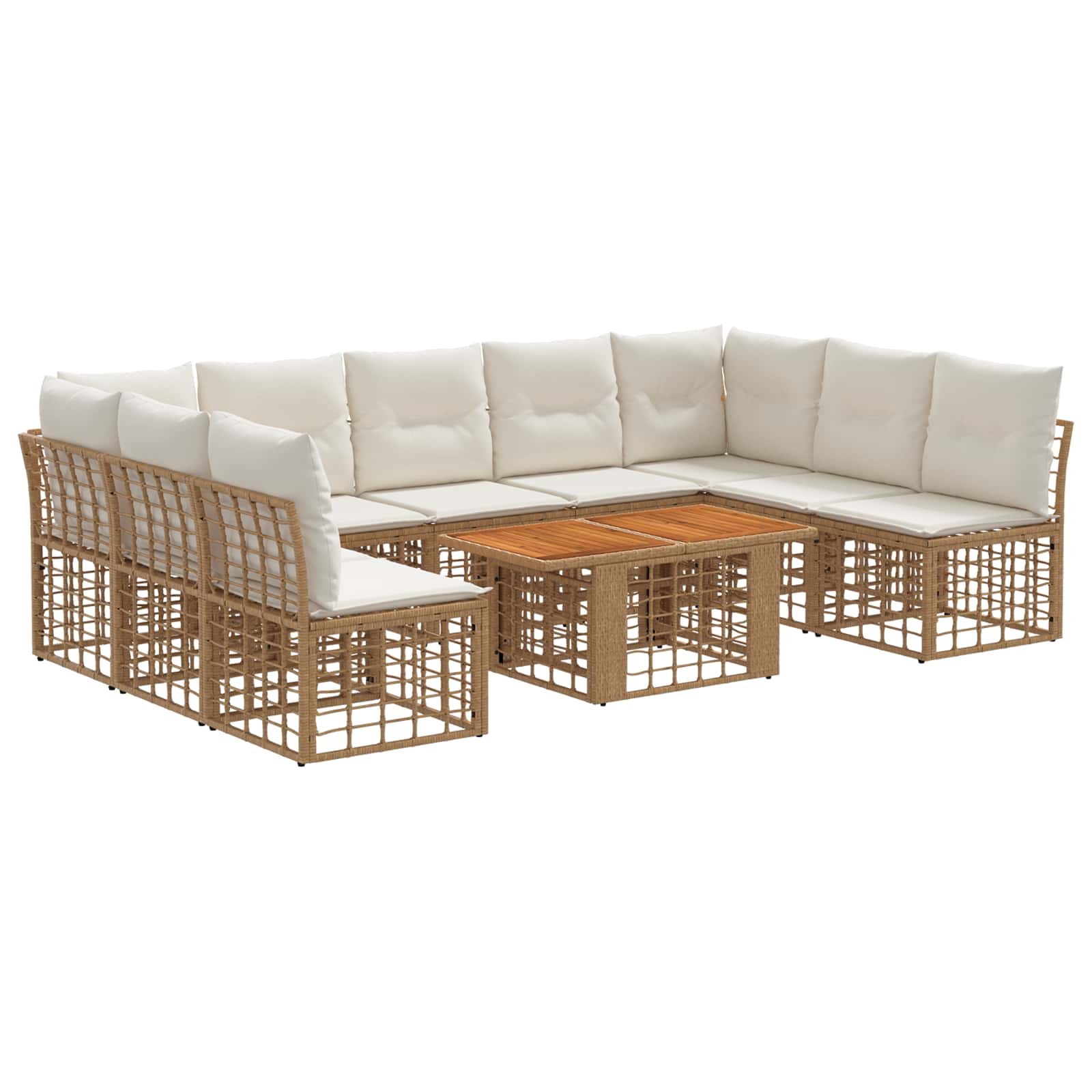 vidaXL Gartensofa-set 10 stk. Natürlich und Cremweiß Poly-Rattan – Bild 2