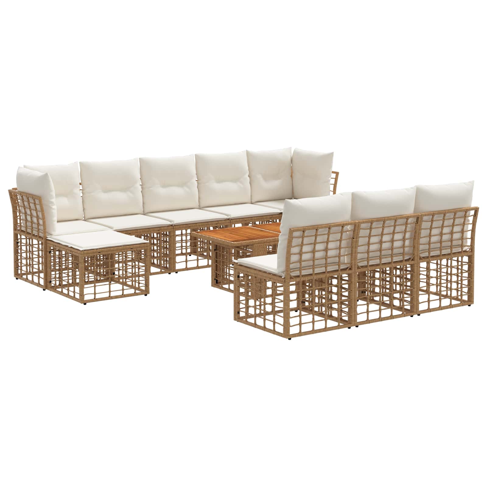 vidaXL Gartensofa-set 11 stk. Natürlich und Cremweiß Poly-Rattan – Bild 2