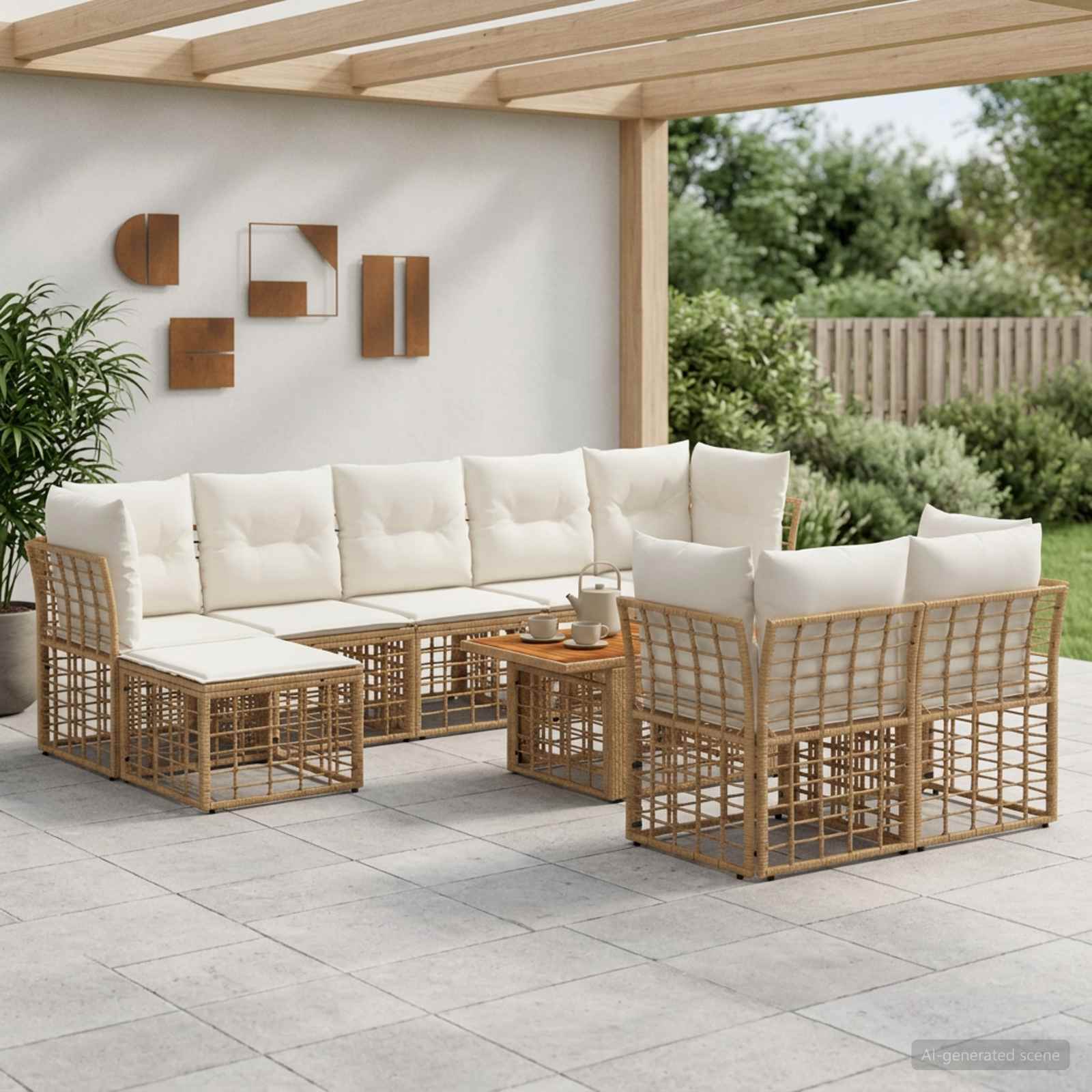 vidaXL Gartensofa-set 10 stk. Natürlich und Cremweiß Poly-Rattan