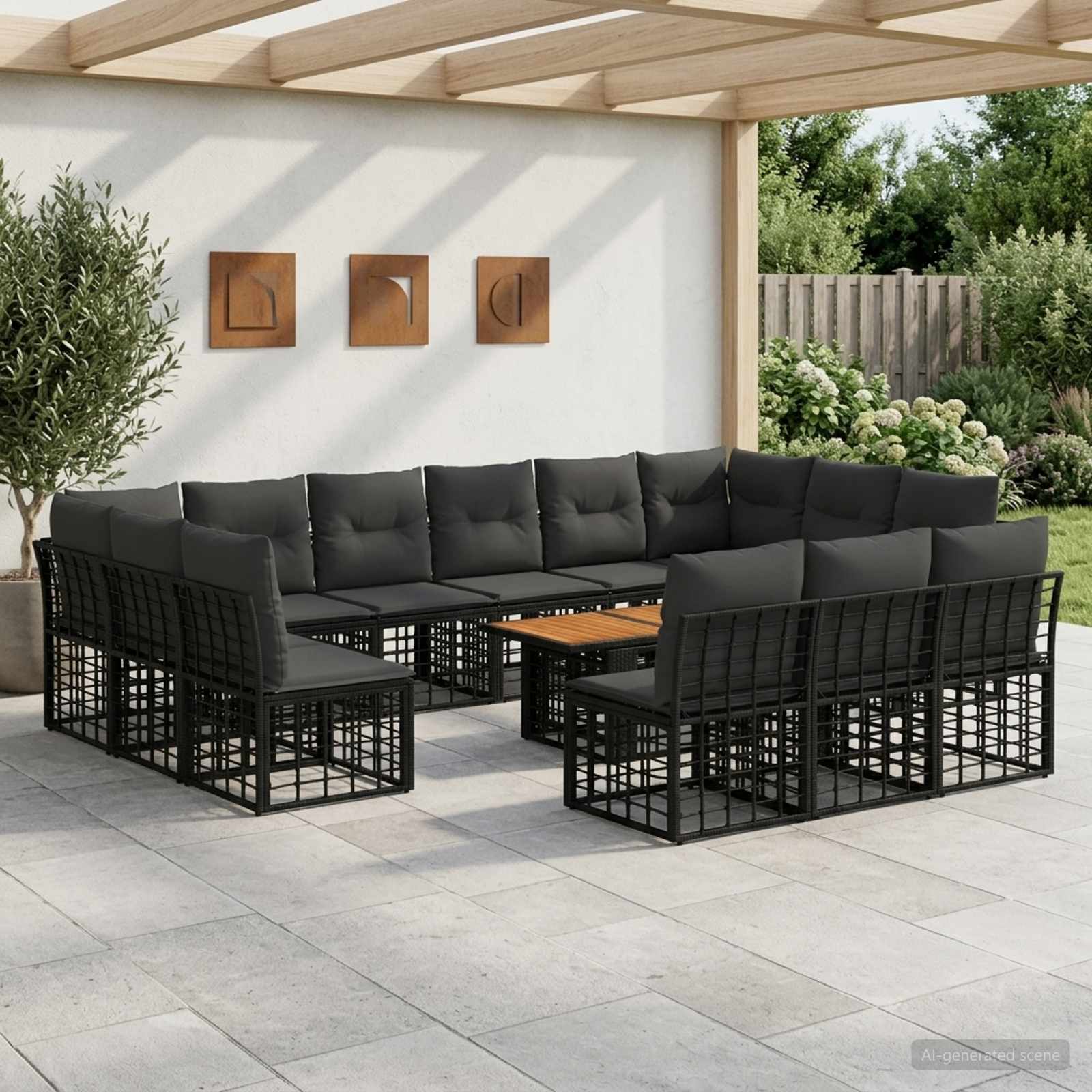 Tuinbankenset 14 st Zwart en Donkergrijs poly rattan