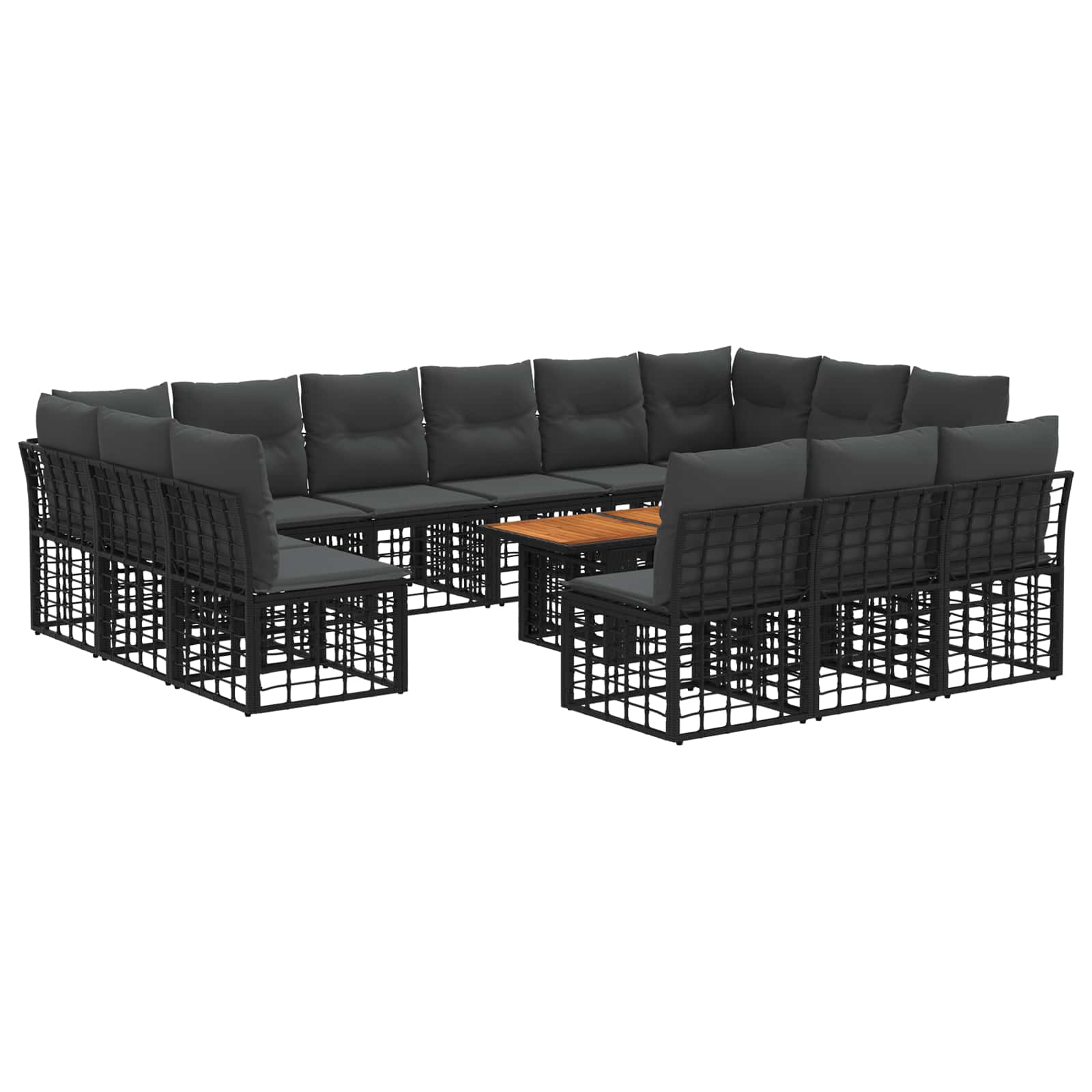 Tuinbankenset 14 st Zwart en Donkergrijs poly rattan - Afbeelding 2