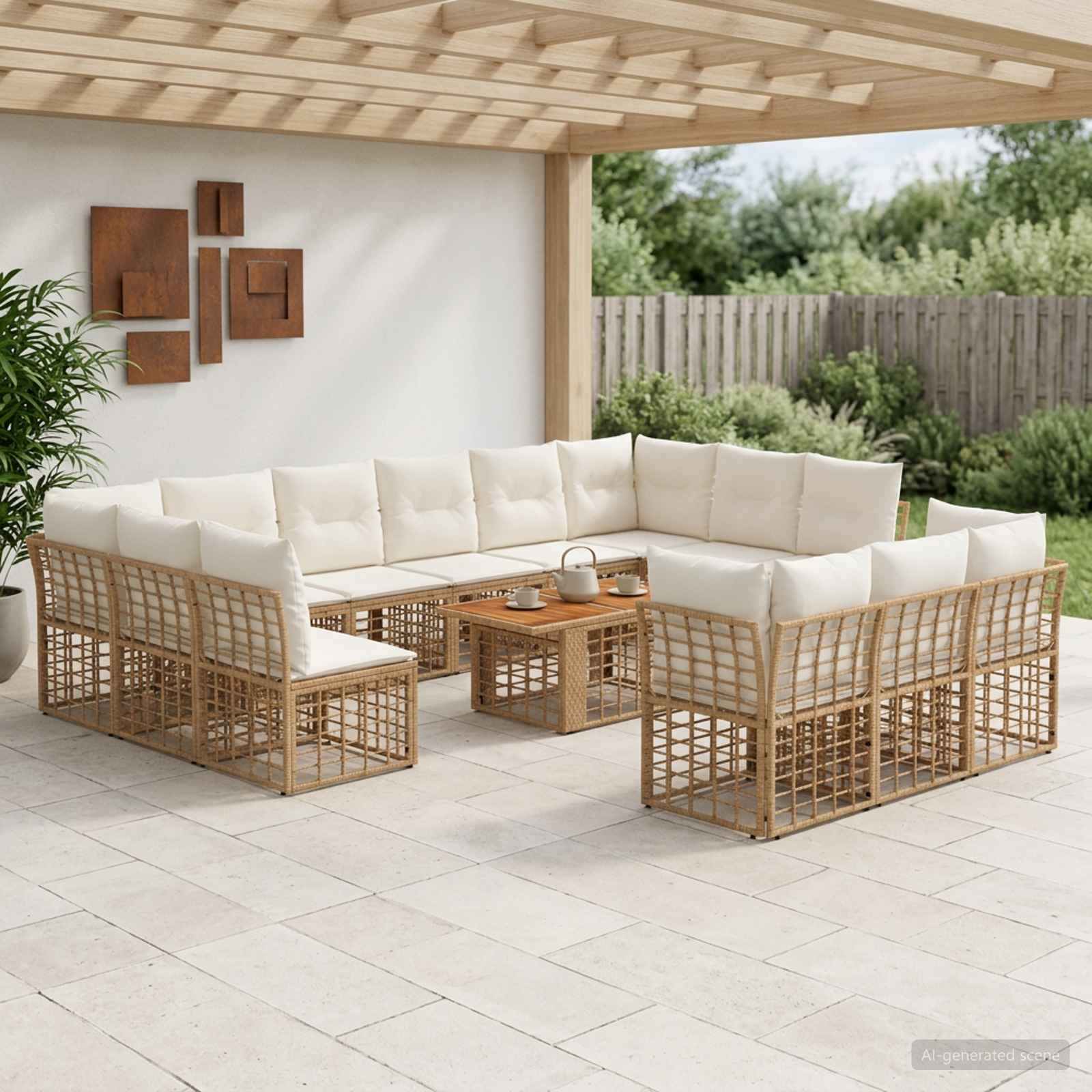 vidaXL Gartensofa-set 14 stk. Natürlich und Cremweiß Poly-Rattan