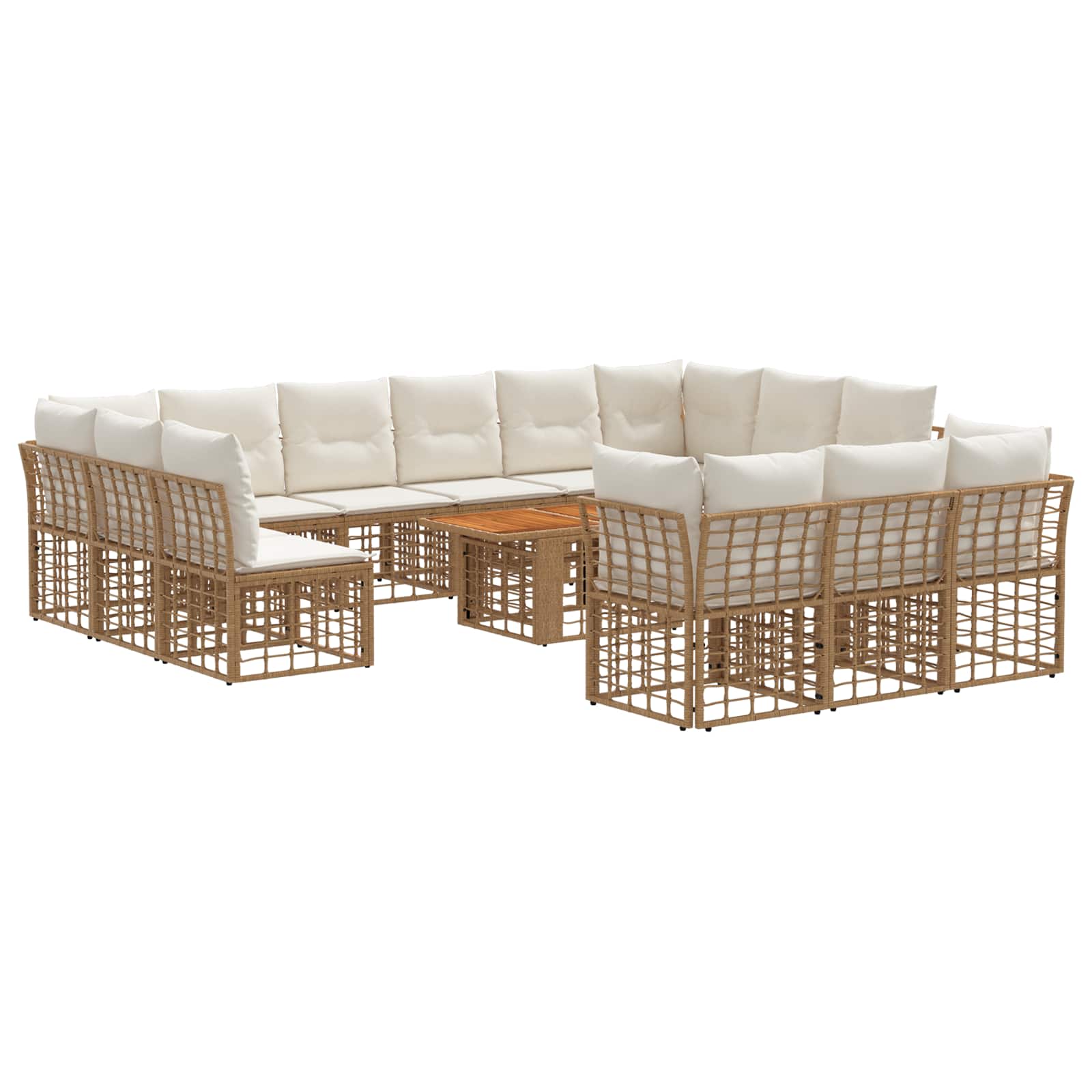vidaXL Gartensofa-set 14 stk. Natürlich und Cremweiß Poly-Rattan – Bild 2