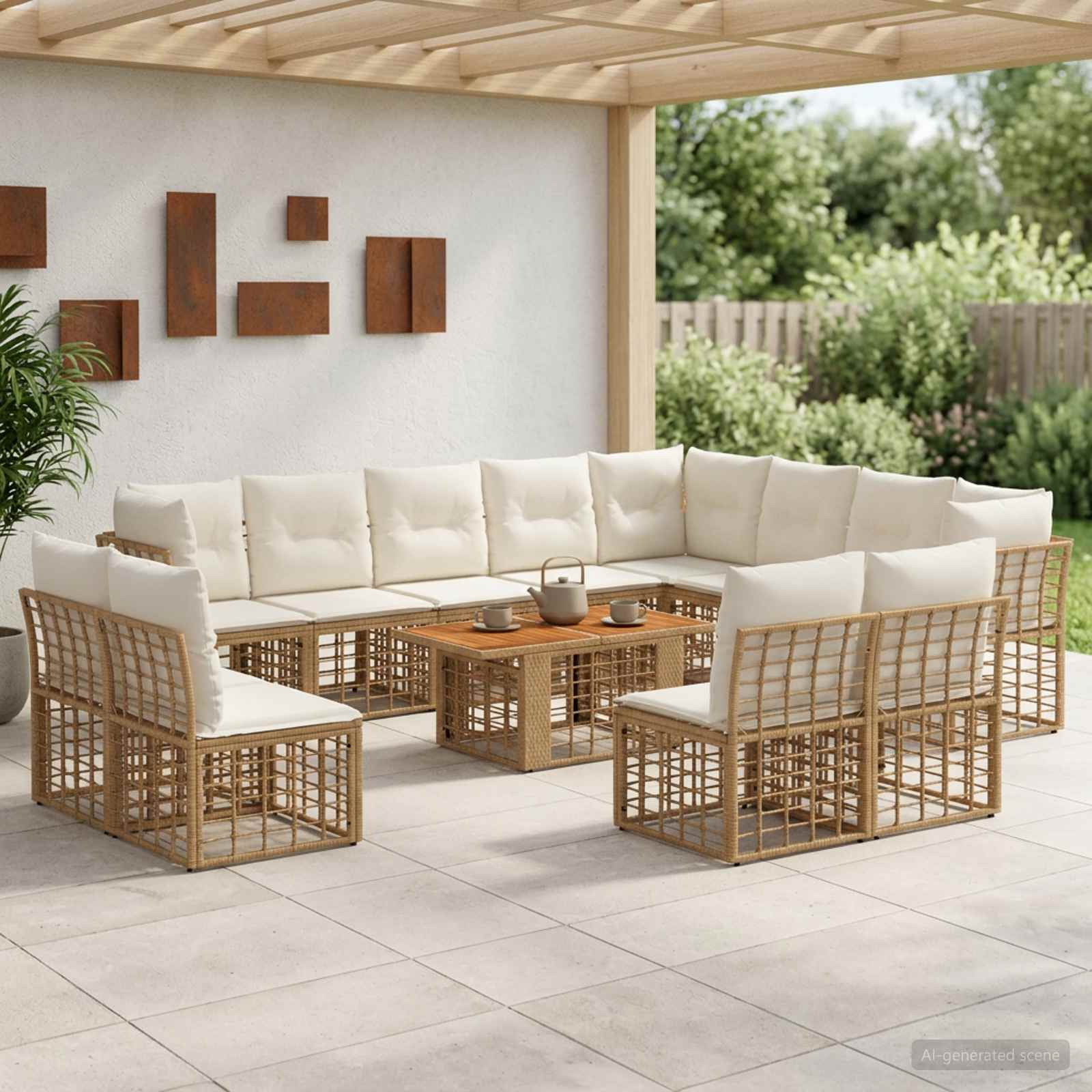 vidaXL Gartensofa-set 13 stk. Natürlich und Cremweiß Poly-Rattan