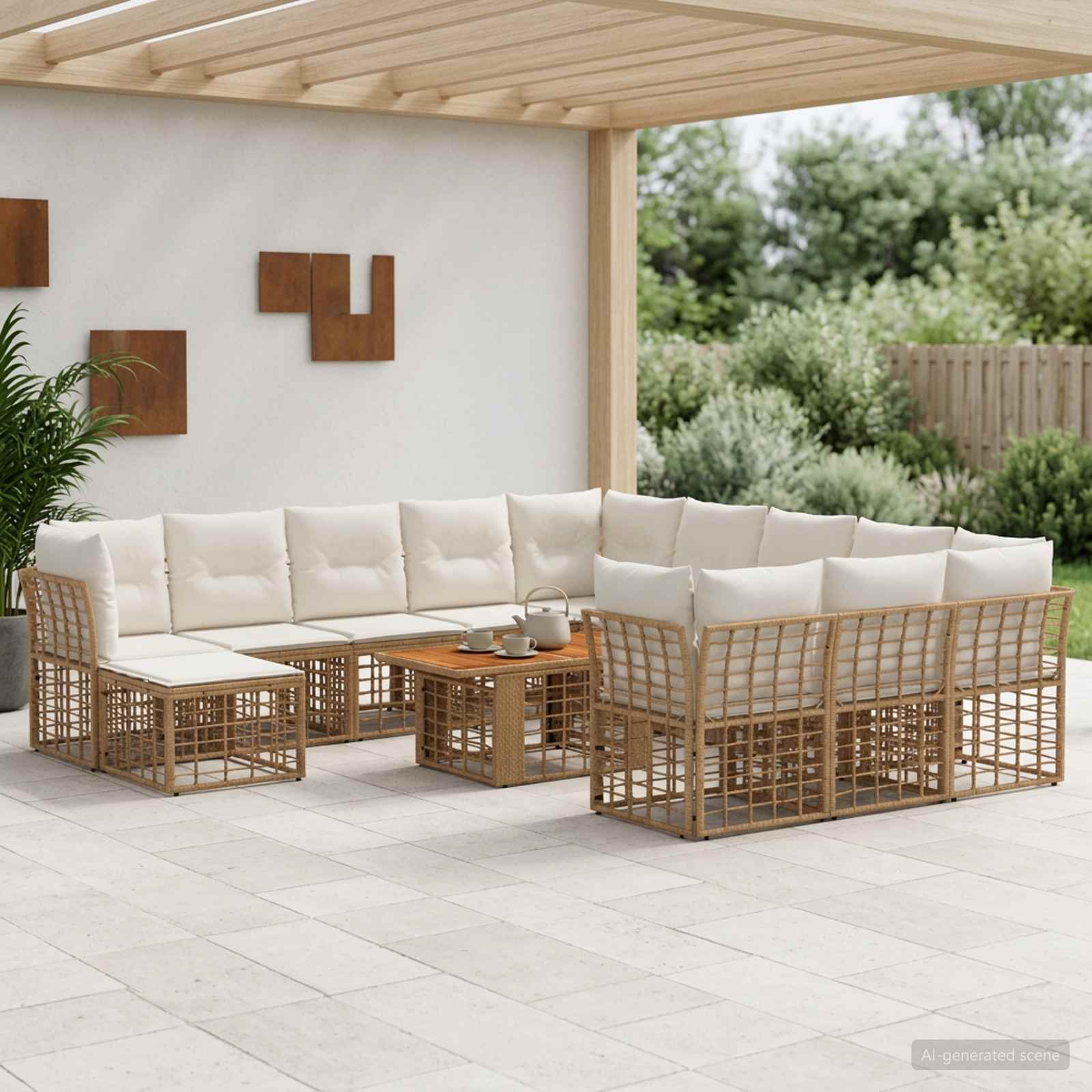 vidaXL Gartensofa-set 13 stk. Natürlich und Cremweiß Poly-Rattan