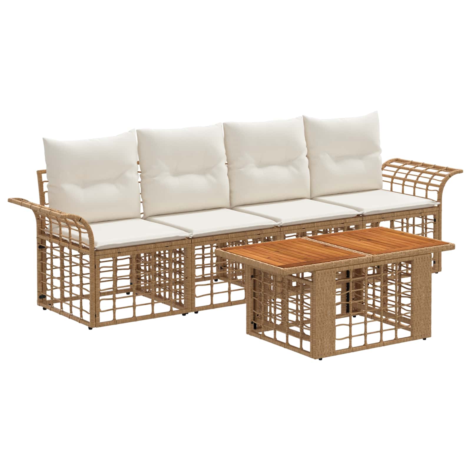 vidaXL Gartensofa-set 5 stk. Natürlich und Cremweiß Poly-Rattan – Bild 2