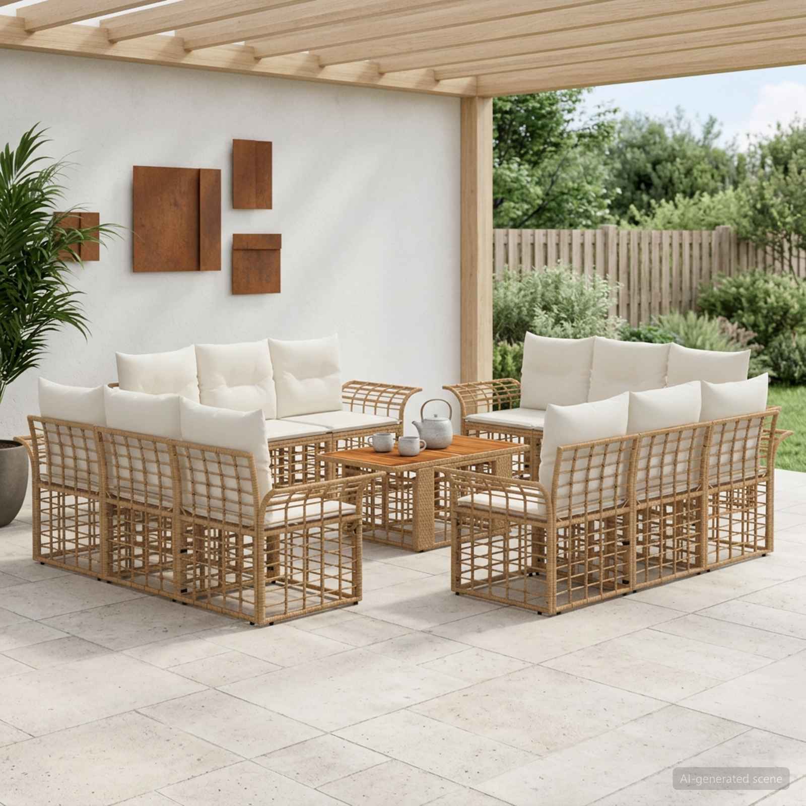vidaXL Gartensofa-set 13 stk. Natürlich und Cremweiß Poly-Rattan