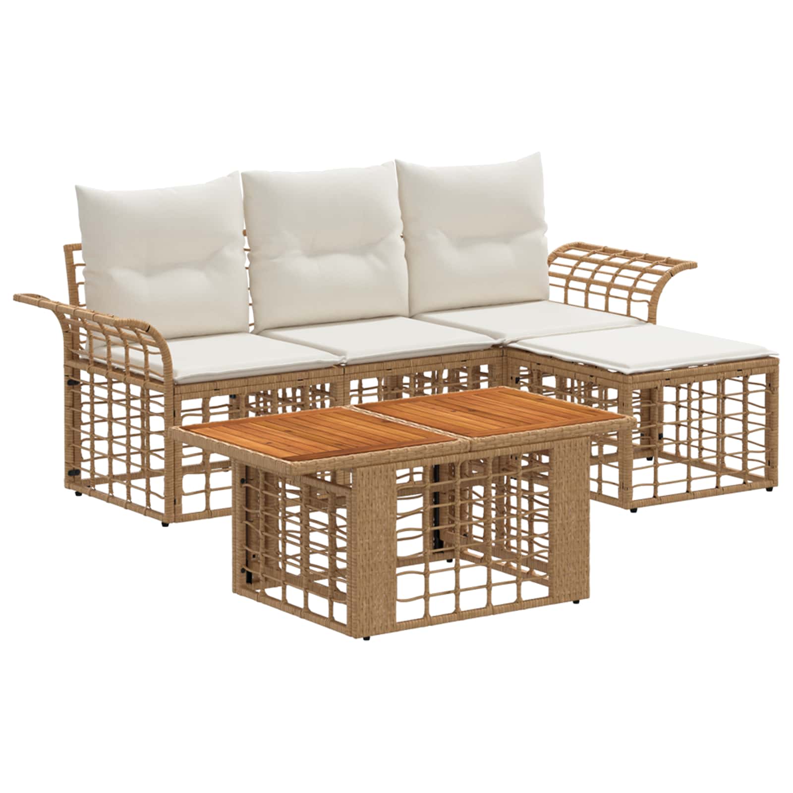 vidaXL Gartensofa-set 5 stk. Natürlich und Cremweiß Poly-Rattan – Bild 2