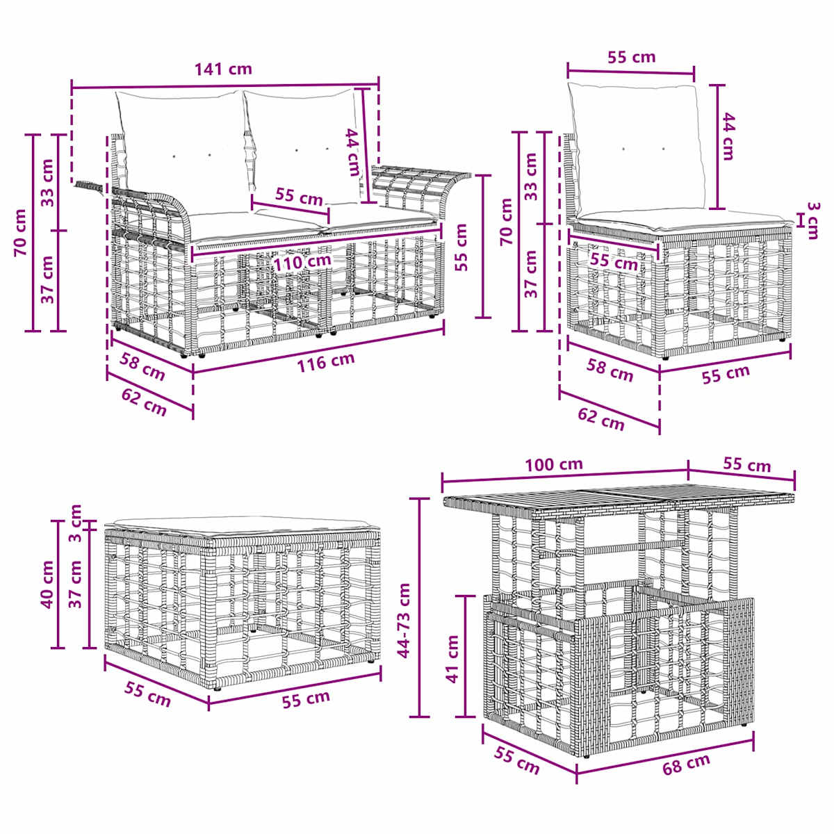 Havesofa Sæt 5 stk. polyrattan - Billede 11