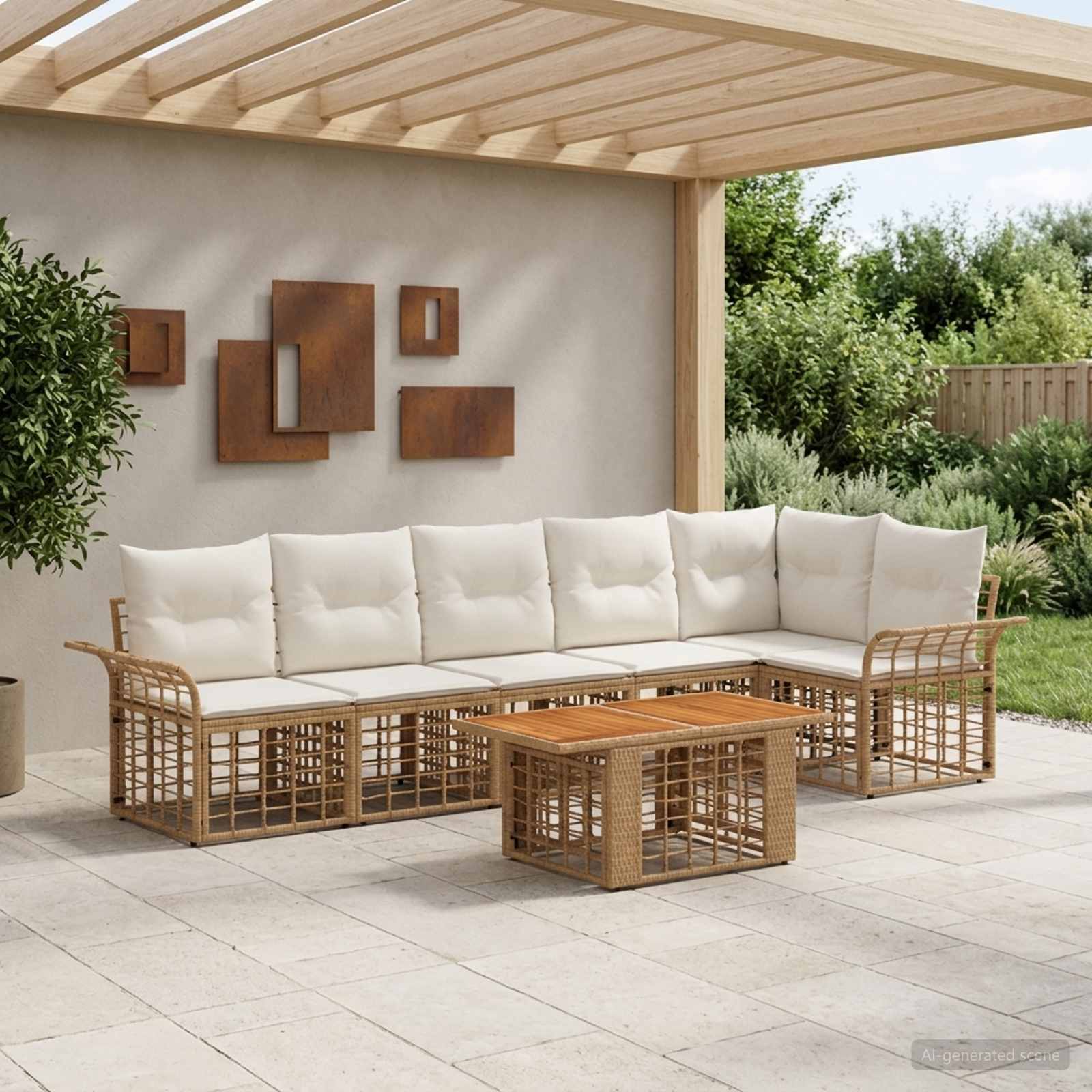 vidaXL Gartensofa-set 7 stk. Natürlich und Cremweiß Poly-Rattan