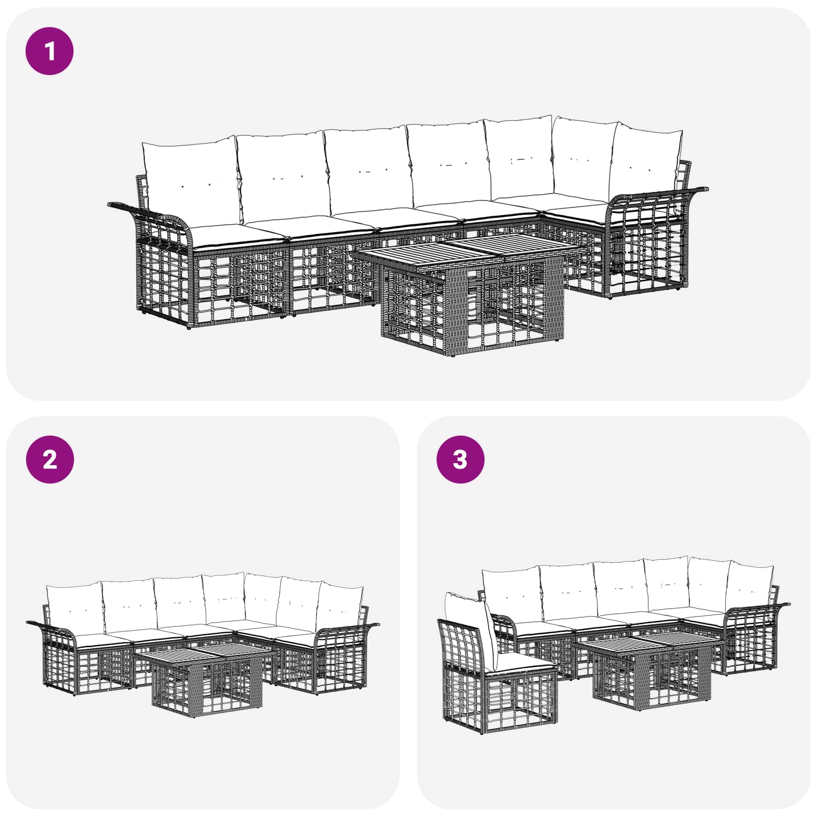 vidaXL Gartensofa-set 7 stk. Natürlich und Cremweiß Poly-Rattan – Bild 9