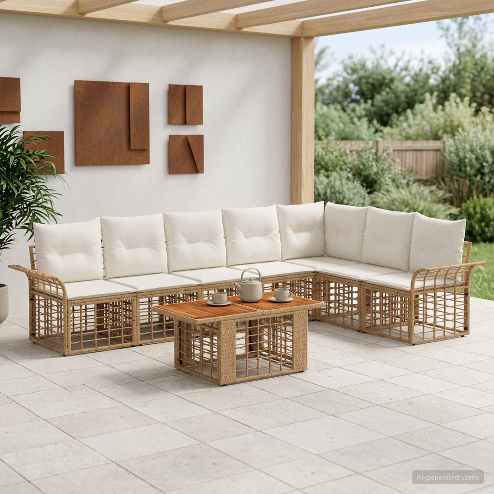 vidaXL Gartensofa-set 8 stk. Natürlich und Cremweiß Poly-Rattan