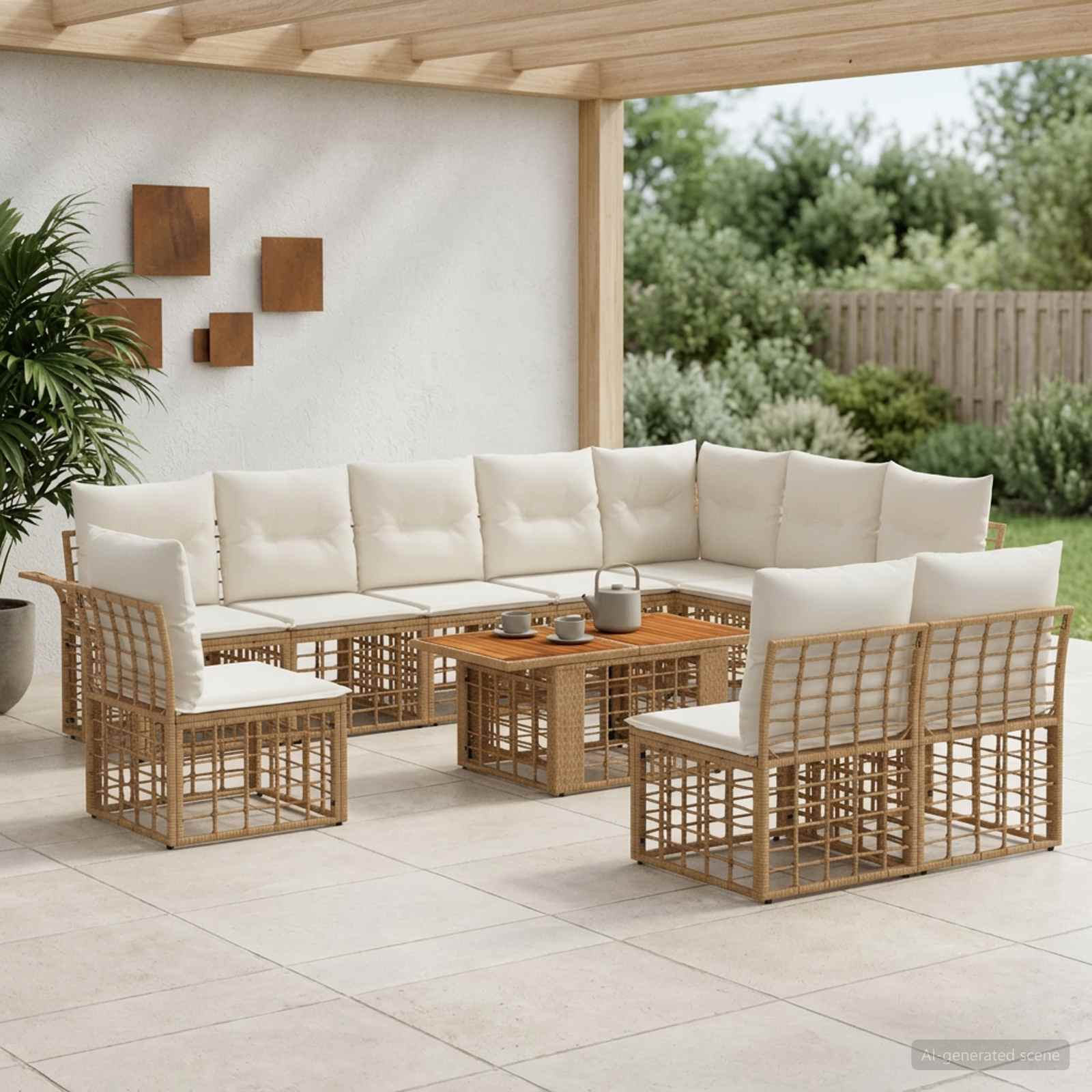 vidaXL Gartensofa-set 11 stk. Natürlich und Cremweiß Poly-Rattan